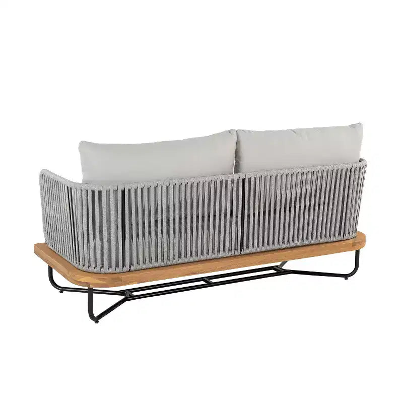 Set di Sedute Imbottite da Esterno Christopher Knight Home Galen a 4 Pezzi in Corda Intrecciata, Acacia e Struttura in Ferro