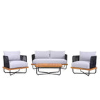Set di Sedute Imbottite da Esterno Christopher Knight Home Galen a 4 Pezzi in Corda Intrecciata, Acacia e Struttura in Ferro