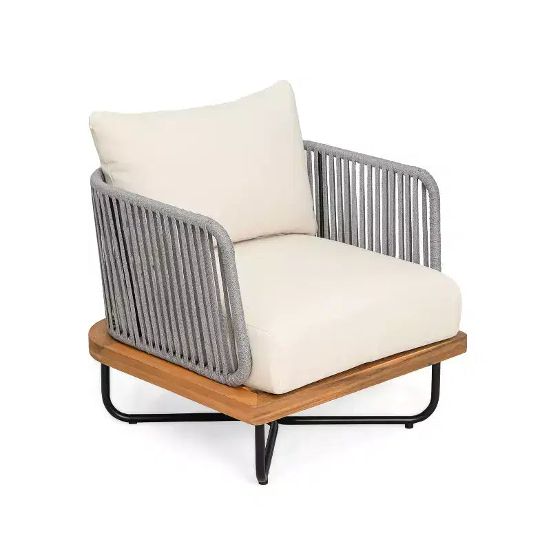 Set di Sedute Imbottite da Esterno Christopher Knight Home Galen a 4 Pezzi in Corda Intrecciata, Acacia e Struttura in Ferro
