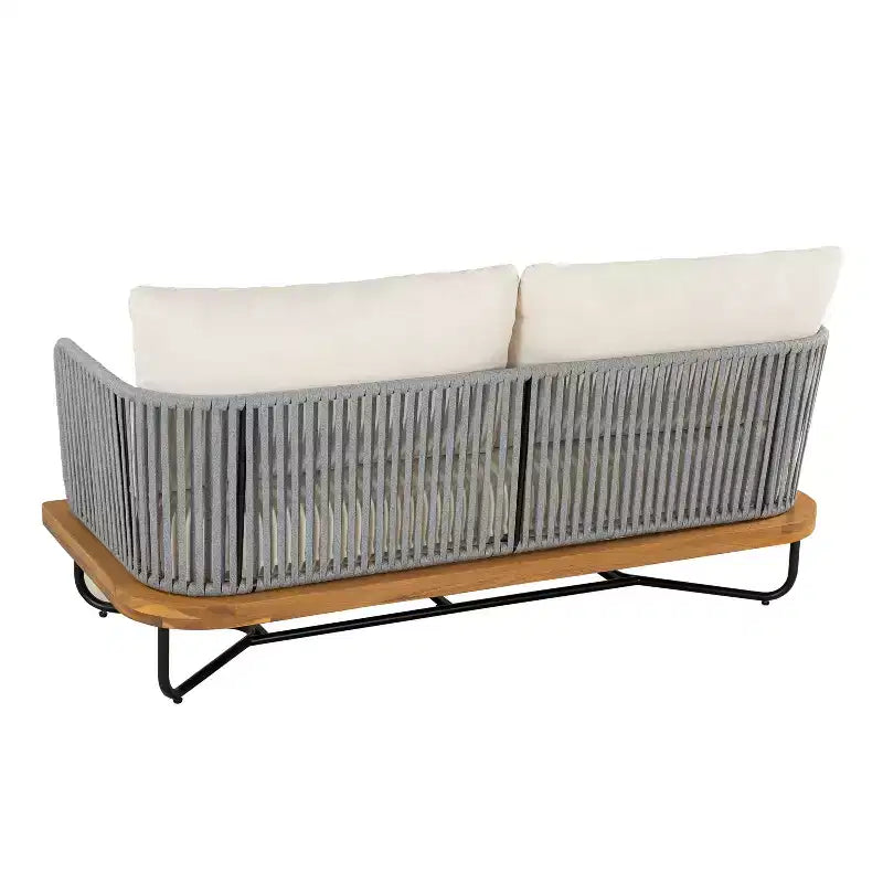Set di Sedute Imbottite da Esterno Christopher Knight Home Galen a 4 Pezzi in Corda Intrecciata, Acacia e Struttura in Ferro