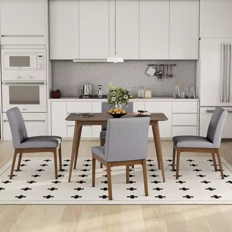 Set tavolo da pranzo da 5 pezzi, set da pranzo, set tavolo da cucina con 4 sedie imbottite, stile moderno di metà secolo, beige/grigio + noce-ModernLuxe