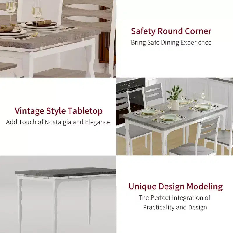 Set da pranzo da 5 pezzi, Set da cucina in stile industriale per 4 persone, Tavolo e sedie da pranzo con tavolo rettangolare e 4 sedie