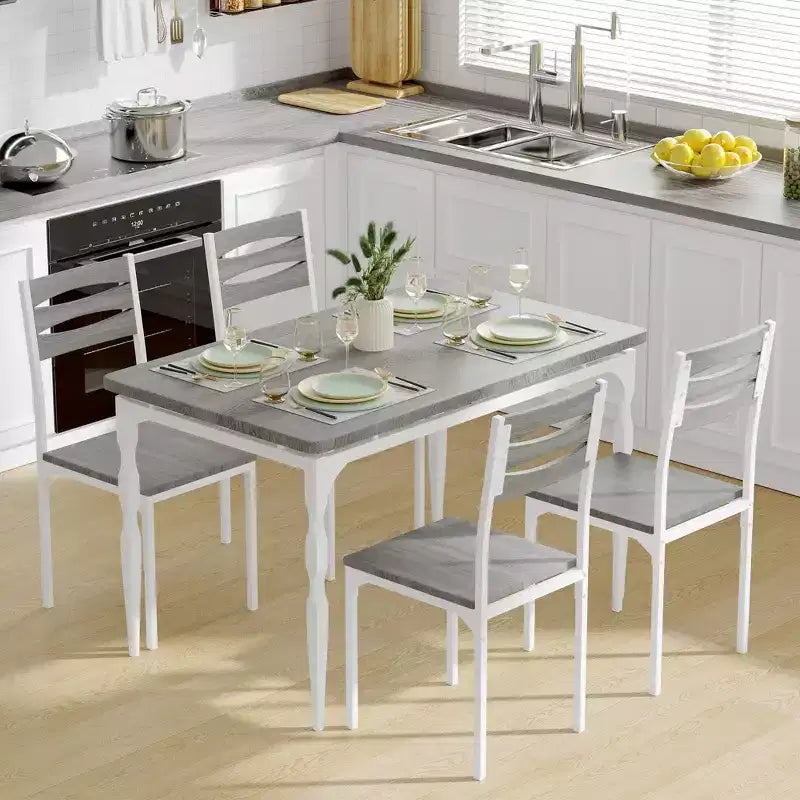 Set da pranzo da 5 pezzi, Set da cucina in stile industriale per 4 persone, Tavolo e sedie da pranzo con tavolo rettangolare e 4 sedie
