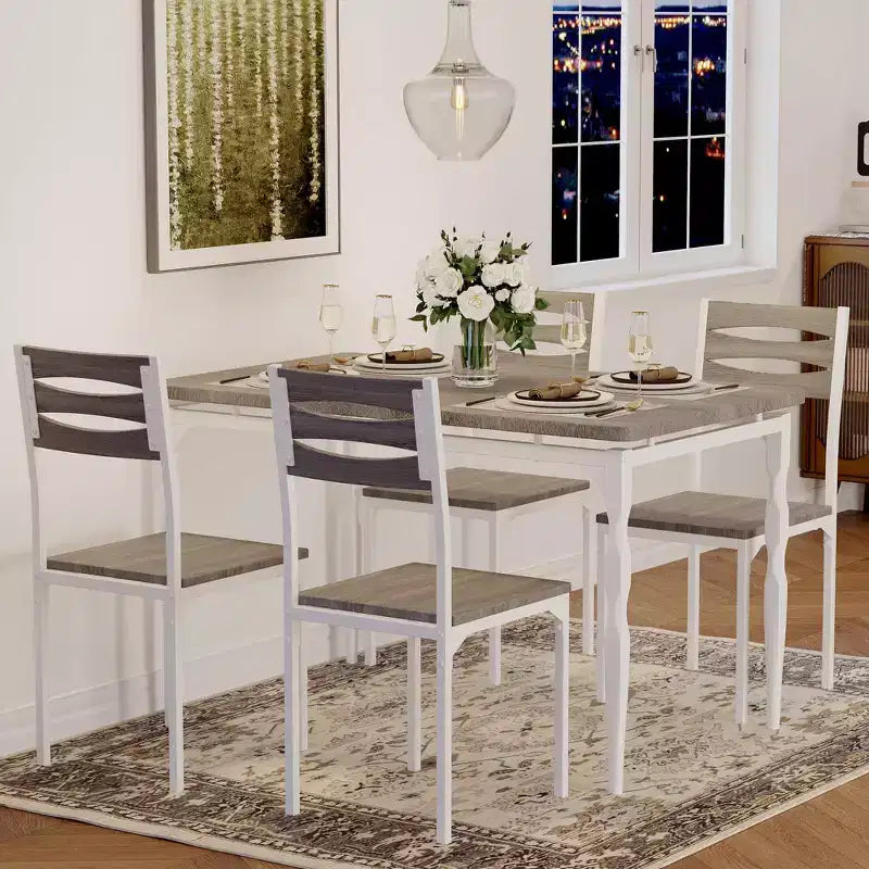 Set da pranzo da 5 pezzi, Set da cucina in stile industriale per 4 persone, Tavolo e sedie da pranzo con tavolo rettangolare e 4 sedie