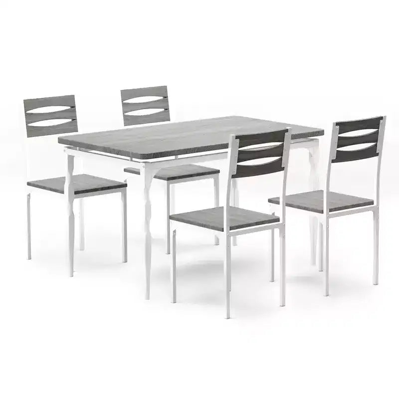 Set da pranzo da 5 pezzi, Set da cucina in stile industriale per 4 persone, Tavolo e sedie da pranzo con tavolo rettangolare e 4 sedie