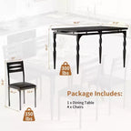 Set da pranzo da 5 pezzi, Set da cucina in stile industriale per 4 persone, Tavolo e sedie da pranzo con tavolo rettangolare e 4 sedie