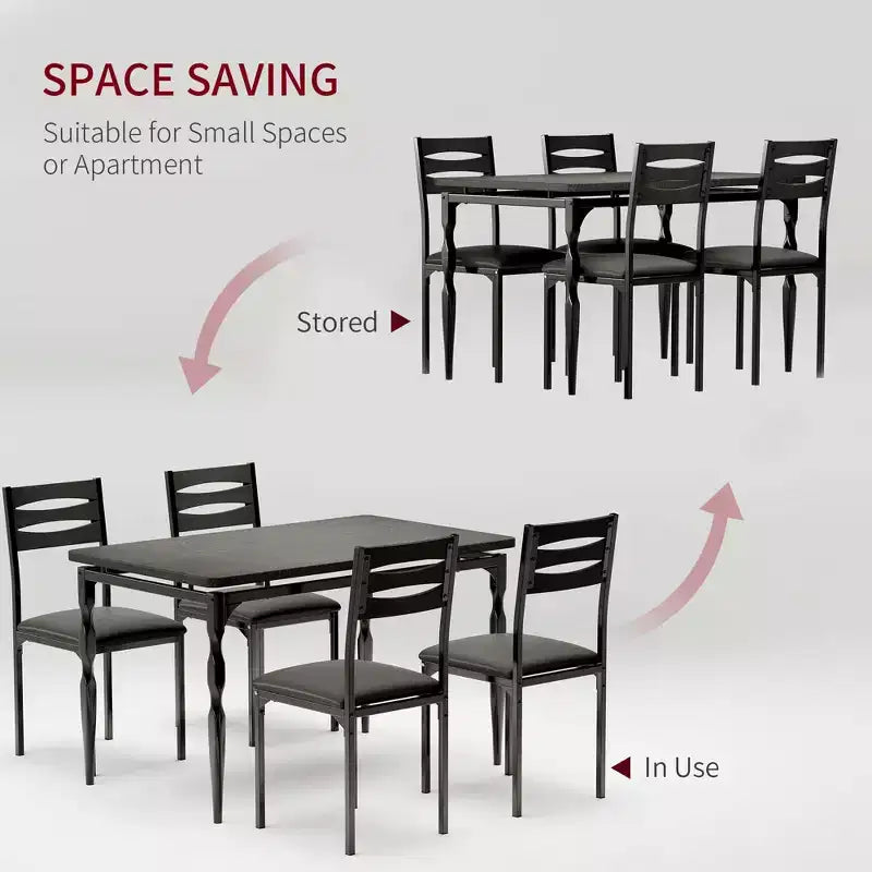 Set da pranzo da 5 pezzi, Set da cucina in stile industriale per 4 persone, Tavolo e sedie da pranzo con tavolo rettangolare e 4 sedie