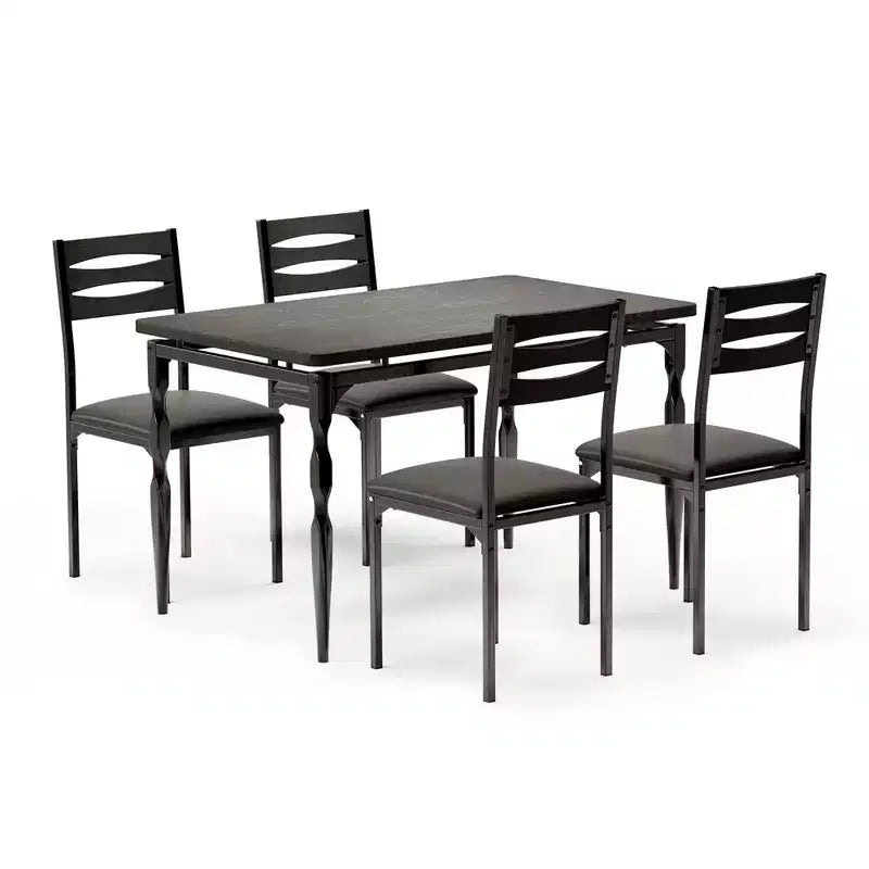 Set da pranzo da 5 pezzi, Set da cucina in stile industriale per 4 persone, Tavolo e sedie da pranzo con tavolo rettangolare e 4 sedie