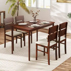Set da pranzo Costway 5 pezzi per 4 persone, tavolo in legno stile rustico e 4 sedie imbottite