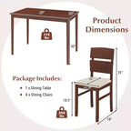 Set da pranzo Costway 5 pezzi per 4 persone, tavolo in legno stile rustico e 4 sedie imbottite