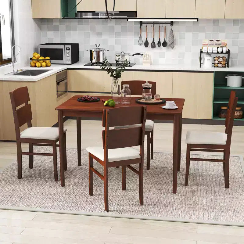 Set da pranzo Costway 5 pezzi per 4 persone, tavolo in legno stile rustico e 4 sedie imbottite