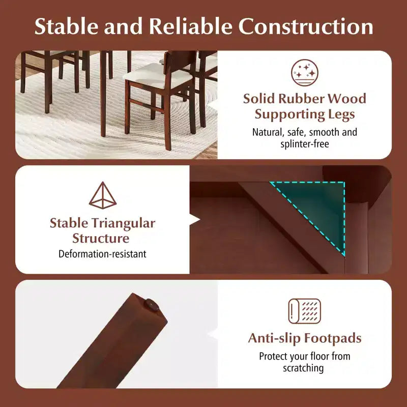Set da pranzo Costway 5 pezzi per 4 persone, tavolo in legno stile rustico e 4 sedie imbottite