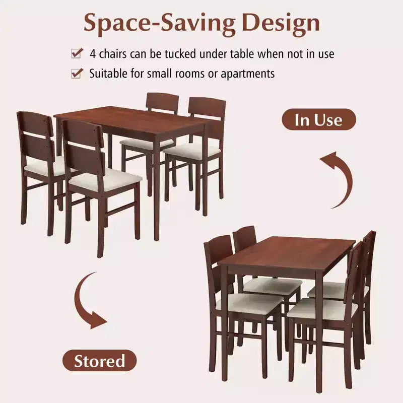 Set da pranzo Costway 5 pezzi per 4 persone, tavolo in legno stile rustico e 4 sedie imbottite