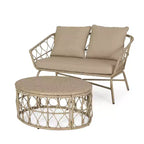 Set divanetto e tavolino da caffè GDFStudio Colmar per esterni in vimini con cuscini, marrone chiaro/beige