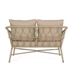 Set divanetto e tavolino da caffè GDFStudio Colmar per esterni in vimini con cuscini, marrone chiaro/beige
