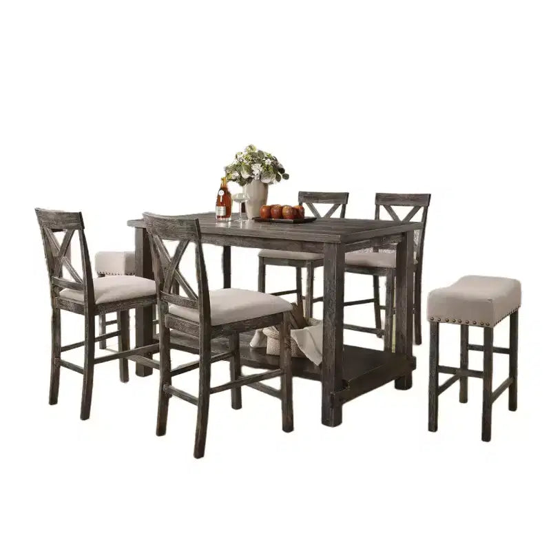 Set da pranzo rettangolare da 7 pezzi Christopher Knight Home Sinclair 60 in legno con 6 sedie imbottite