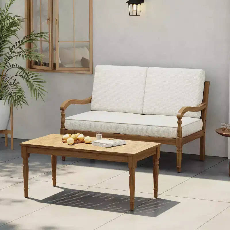 Christopher Knight Home Pendry set da conversazione da esterno in 2 pezzi in legno di acacia con cuscini resistenti all'acqua