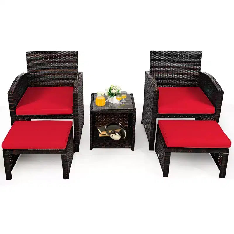 Set di mobili da giardino Costway 5 pezzi in rattan con divano, poggiapiedi e cuscini
