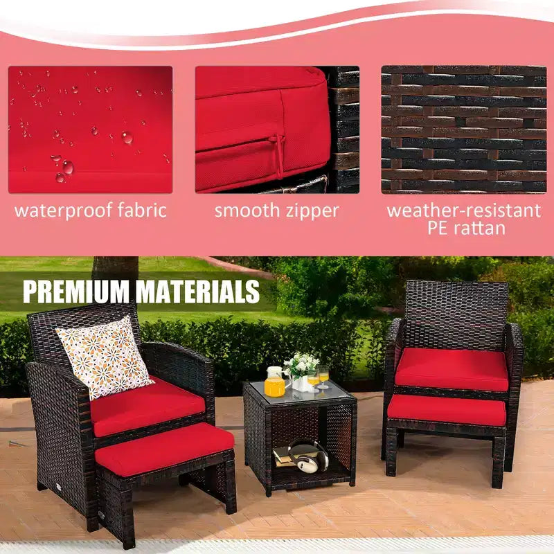Set di mobili da giardino Costway 5 pezzi in rattan con divano, poggiapiedi e cuscini