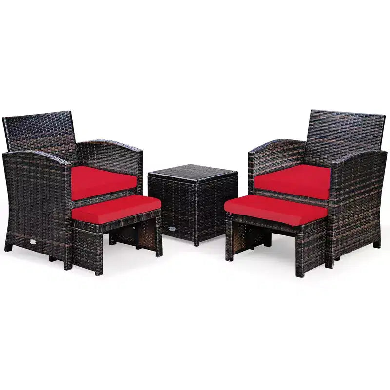 Set di mobili da giardino Costway 5 pezzi in rattan con divano, poggiapiedi e cuscini