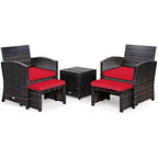 Set di mobili da giardino Costway 5 pezzi in rattan con divano, poggiapiedi e cuscini