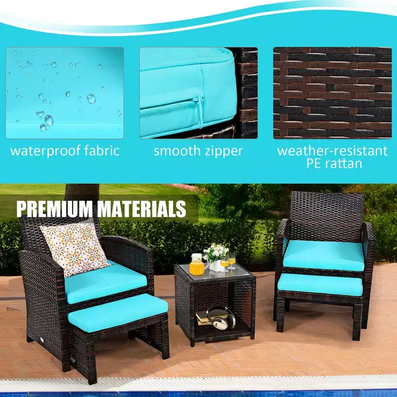 Set di mobili da giardino Costway 5 pezzi in rattan con divano, poggiapiedi e cuscini