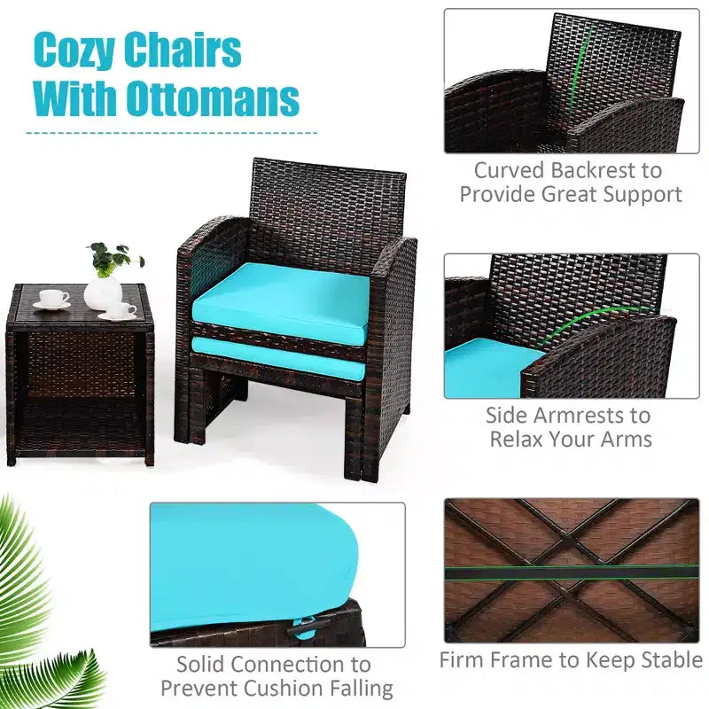 Set di mobili da giardino Costway 5 pezzi in rattan con divano, poggiapiedi e cuscini
