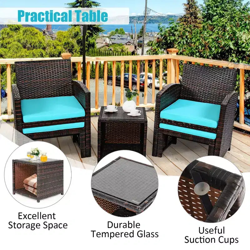 Set di mobili da giardino Costway 5 pezzi in rattan con divano, poggiapiedi e cuscini