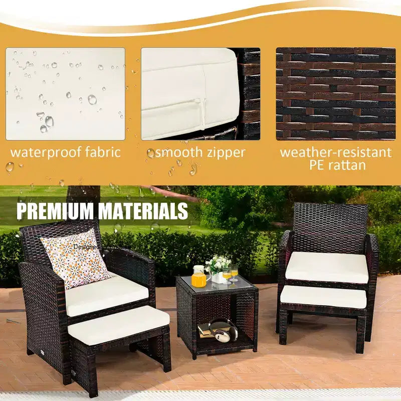 Set di mobili da giardino Costway 5 pezzi in rattan con divano, poggiapiedi e cuscini