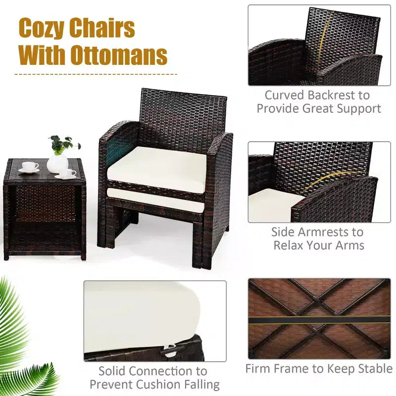 Set di mobili da giardino Costway 5 pezzi in rattan con divano, poggiapiedi e cuscini