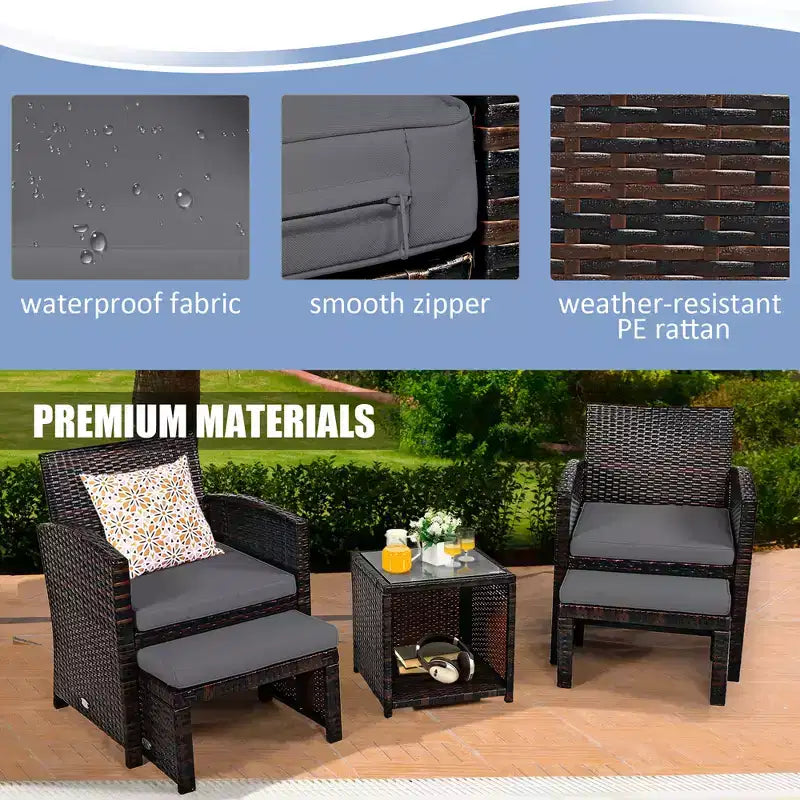 Set di mobili da giardino Costway 5 pezzi in rattan con divano, poggiapiedi e cuscini