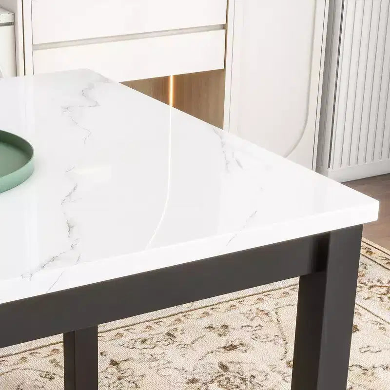 Set da pranzo da 5 pezzi, tavolo da pranzo altezza bancone, set da pranzo altezza bar con 4 sedie rivestite in velluto e tavolo da pranzo con piano in finto marmo - ModernLuxe