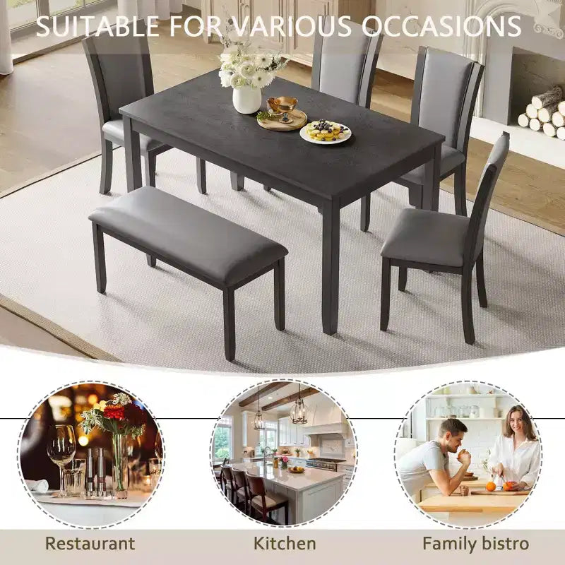 Set da Pranzo da 6 Pezzi con Panca e Sedie, Set da Tavolo da Pranzo in Legno per 6 Persone, Set da Tavolo da Pranzo Moderno per 6 Persone per Sala da Pranzo, Cucina