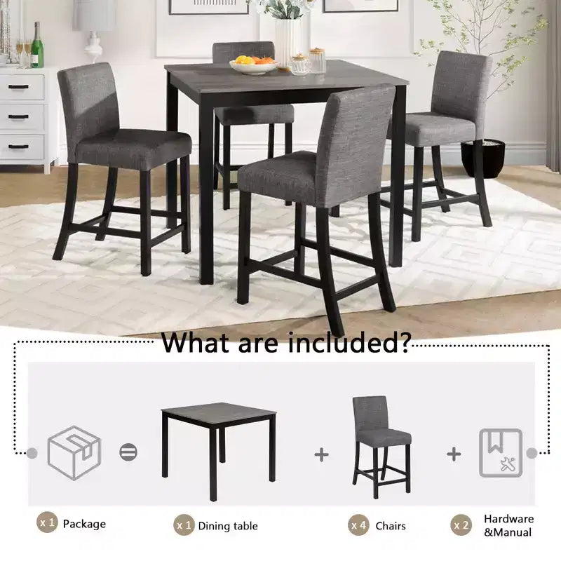 Set tavolo alto da 5 pezzi con 4 sedie, set tavolo alto per 4 persone con sedie