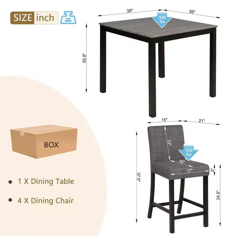 Set tavolo alto da 5 pezzi con 4 sedie, set tavolo alto per 4 persone con sedie