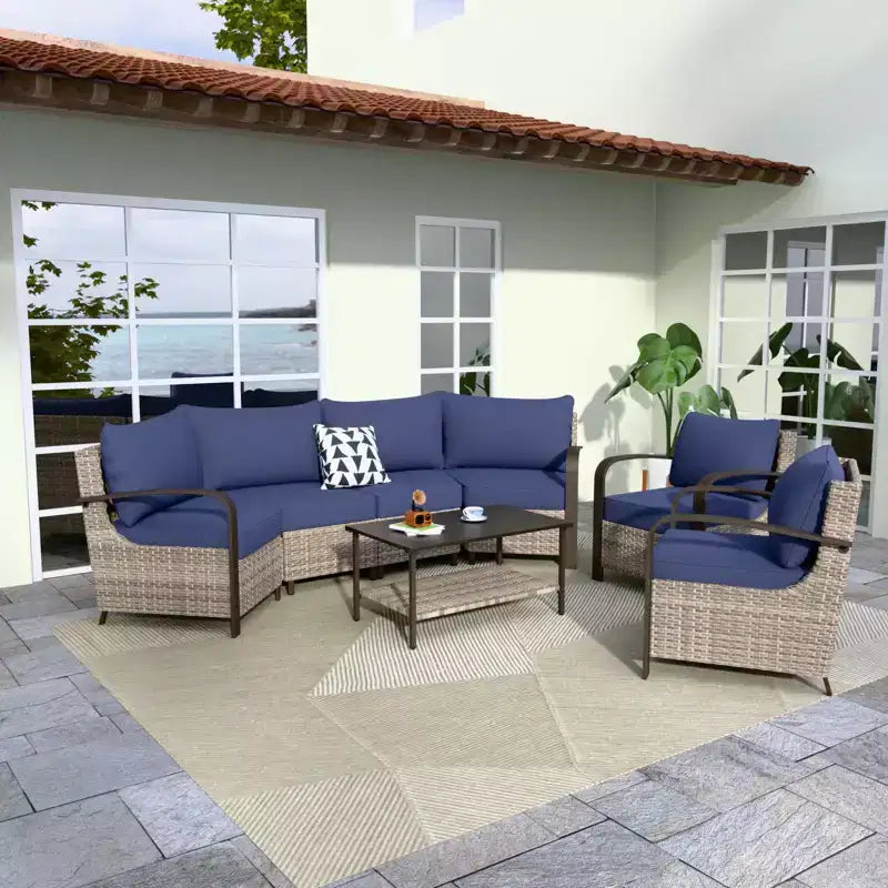 Set di mobili da giardino EAGLE PEAK Coastal Vista, set da conversazione da patio in vimini curvato a mezzaluna con tavolino da caffè