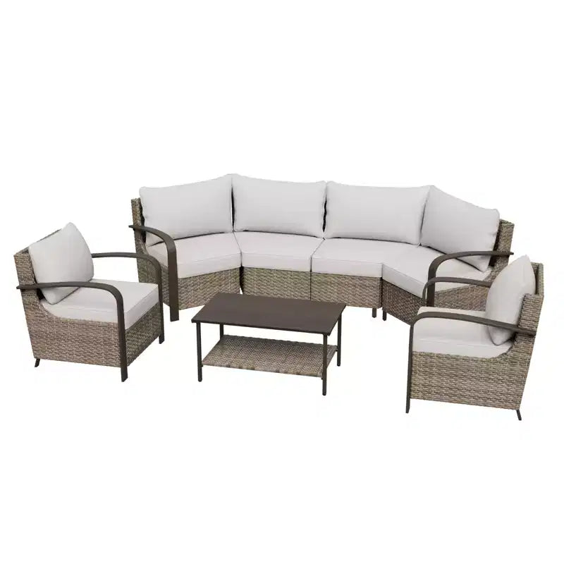 Set di mobili da giardino EAGLE PEAK Coastal Vista, set da conversazione da patio in vimini curvato a mezzaluna con tavolino da caffè