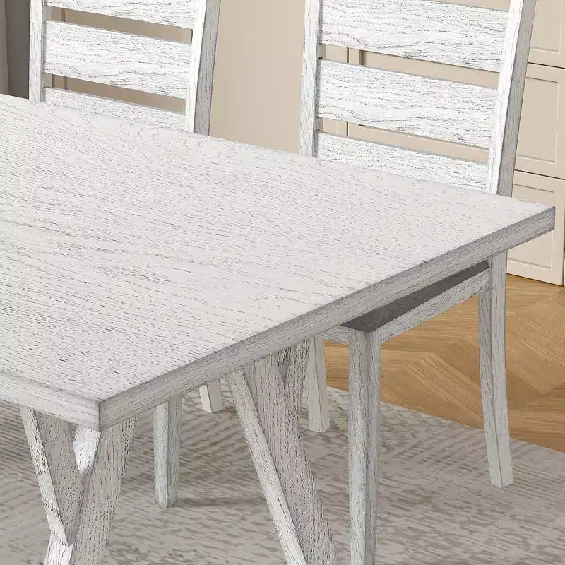 Set da tavolo da pranzo VECELO da 7 pezzi in stile rustico per 6 persone, tavolo in legno di caucciù con 6 sedie da pranzo imbottite, grigio