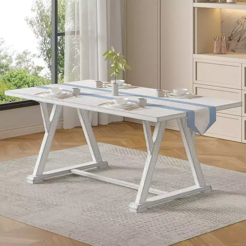 Set da tavolo da pranzo VECELO da 7 pezzi in stile rustico per 6 persone, tavolo in legno di caucciù con 6 sedie da pranzo imbottite, grigio