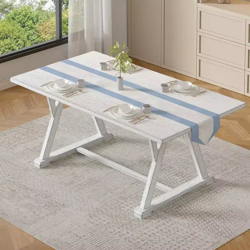 Set da tavolo da pranzo VECELO da 7 pezzi in stile rustico per 6 persone, tavolo in legno di caucciù con 6 sedie da pranzo imbottite, grigio
