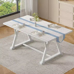 Set da tavolo da pranzo VECELO da 7 pezzi in stile rustico per 6 persone, tavolo in legno di caucciù con 6 sedie da pranzo imbottite, grigio