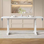 Set da tavolo da pranzo VECELO da 7 pezzi in stile rustico per 6 persone, tavolo in legno di caucciù con 6 sedie da pranzo imbottite, grigio