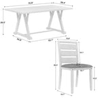 Set da tavolo da pranzo VECELO da 7 pezzi in stile rustico per 6 persone, tavolo in legno di caucciù con 6 sedie da pranzo imbottite, grigio