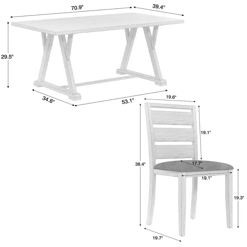 Set da tavolo da pranzo VECELO da 7 pezzi in stile rustico per 6 persone, tavolo in legno di caucciù con 6 sedie da pranzo imbottite, grigio