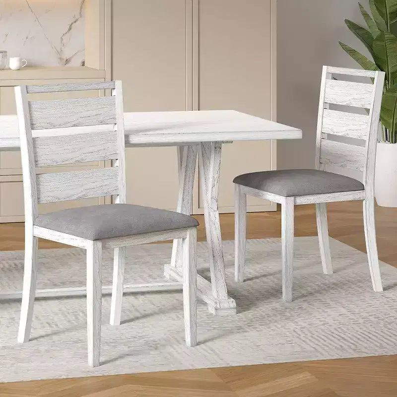 Set da tavolo da pranzo VECELO da 7 pezzi in stile rustico per 6 persone, tavolo in legno di caucciù con 6 sedie da pranzo imbottite, grigio