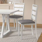 Set da tavolo da pranzo VECELO da 7 pezzi in stile rustico per 6 persone, tavolo in legno di caucciù con 6 sedie da pranzo imbottite, grigio