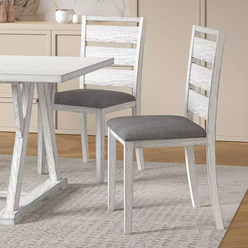 Set da tavolo da pranzo VECELO da 7 pezzi in stile rustico per 6 persone, tavolo in legno di caucciù con 6 sedie da pranzo imbottite, grigio