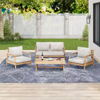 Set da salotto da esterno Christopher Knight Home Selina, 4 pezzi, design a doghe rustico, in legno di acacia con cuscini