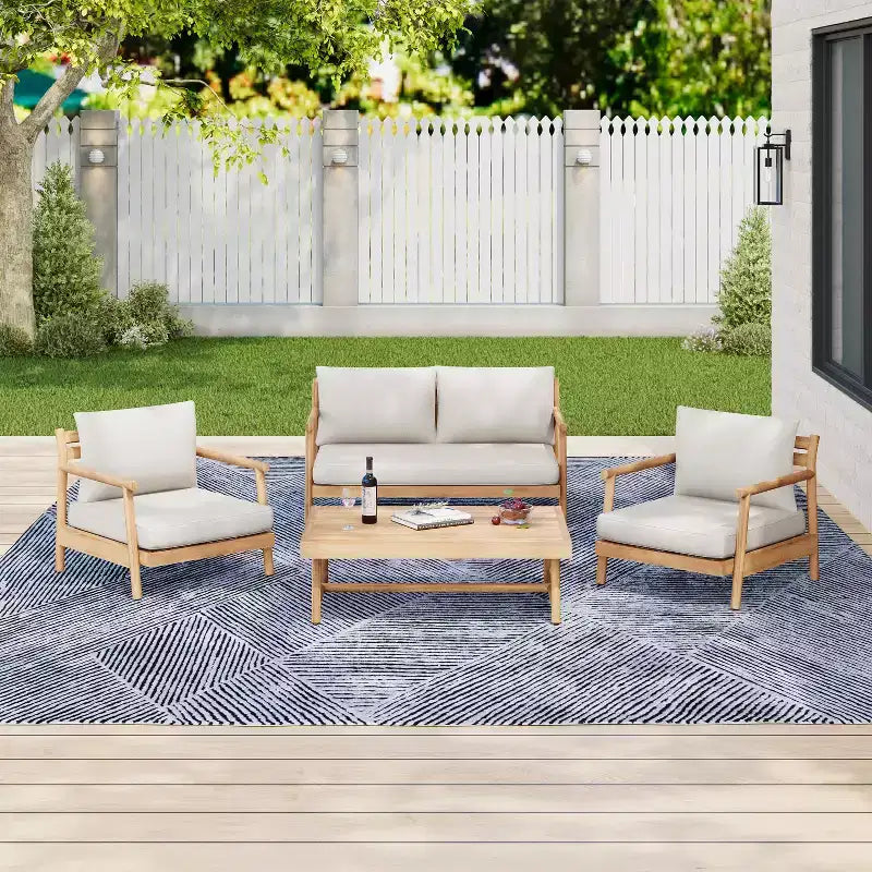 Set da salotto da esterno Christopher Knight Home Selina, 4 pezzi, design a doghe rustico, in legno di acacia con cuscini