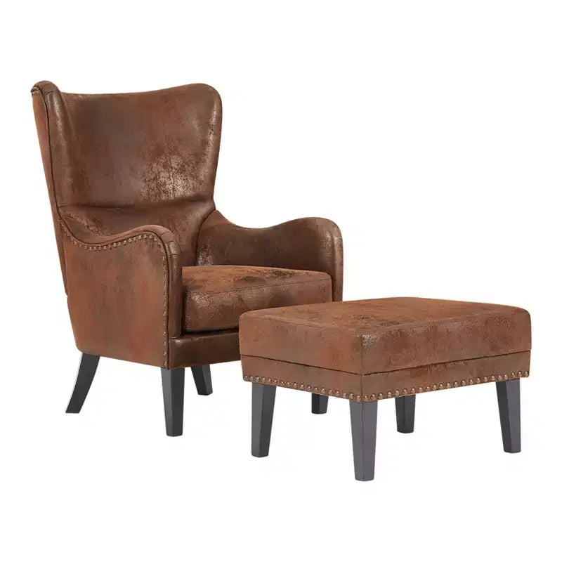 Poltrona lounge vintage Christopher Knight Home Morgan con schienale alto, effetto invecchiato e poggiapiedi